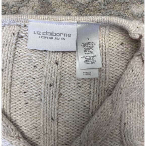 Vintage Liz Claiborne Cable Knit Women’s Comfy Sweater Cream Size S - Picture 4 of 5